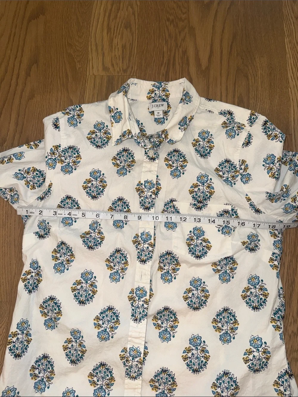 J. Crew Cream Button-Down Shirt with Blue Floral Motif